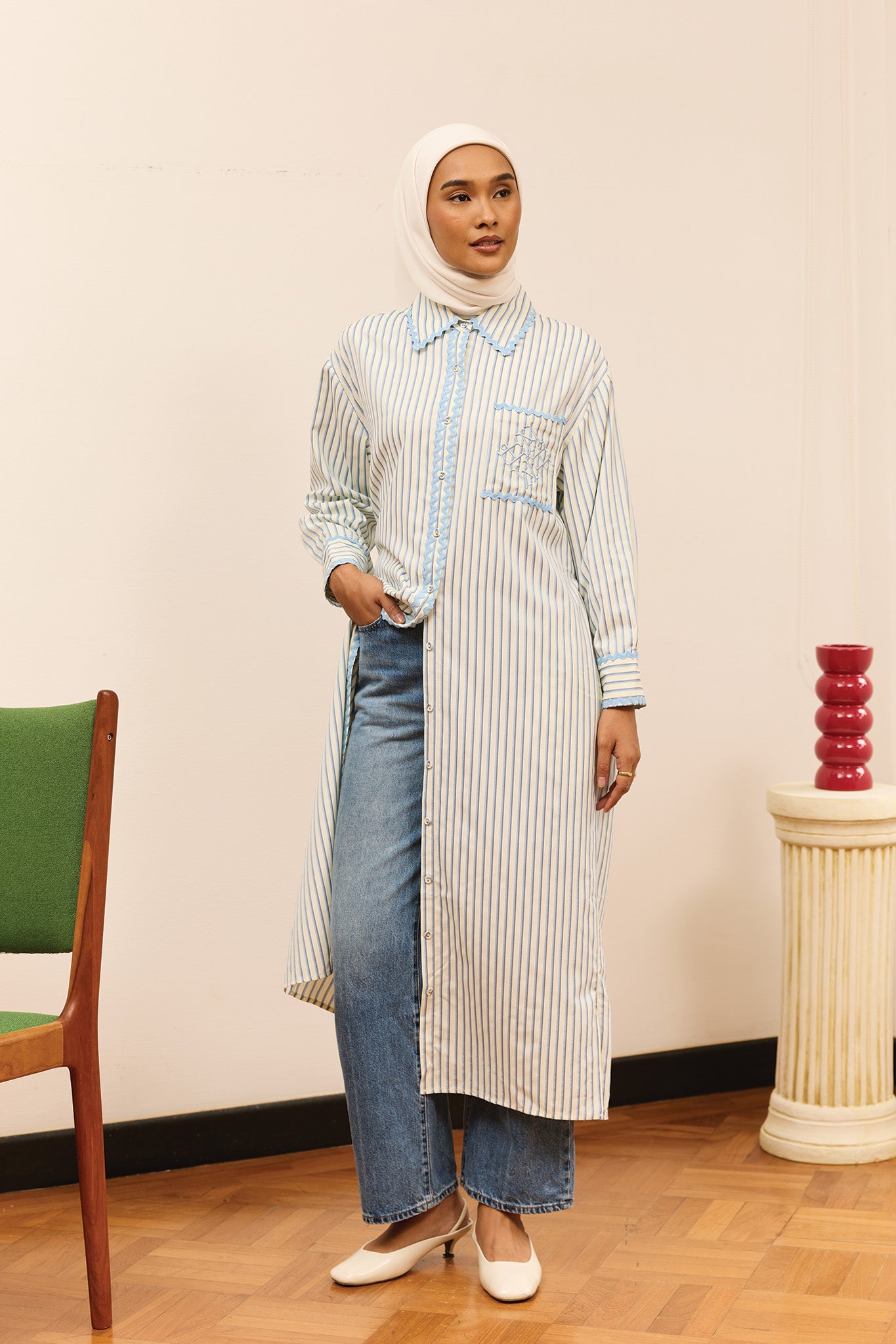 Tailored Striped Dress in Capri