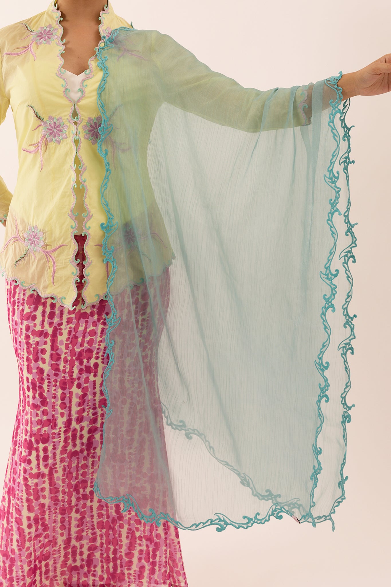 Becoming Embroidered Shawl in Breeze
