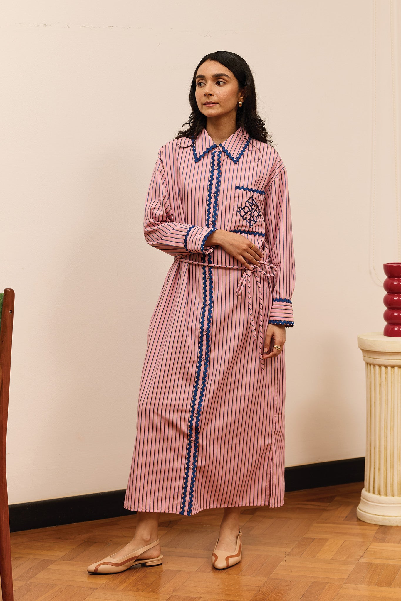 Tailored Striped Dress in Taffy