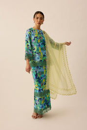 Embroidered Chiffon Shawl in Lime