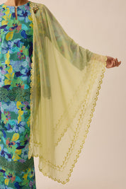 Embroidered Chiffon Shawl in Lime