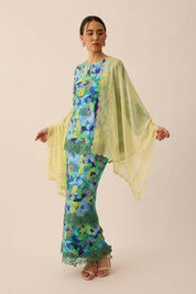 Embroidered Chiffon Shawl in Lime