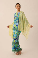 Embroidered Chiffon Shawl in Lime