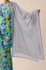 Embroidered Chiffon Shawl in Sky