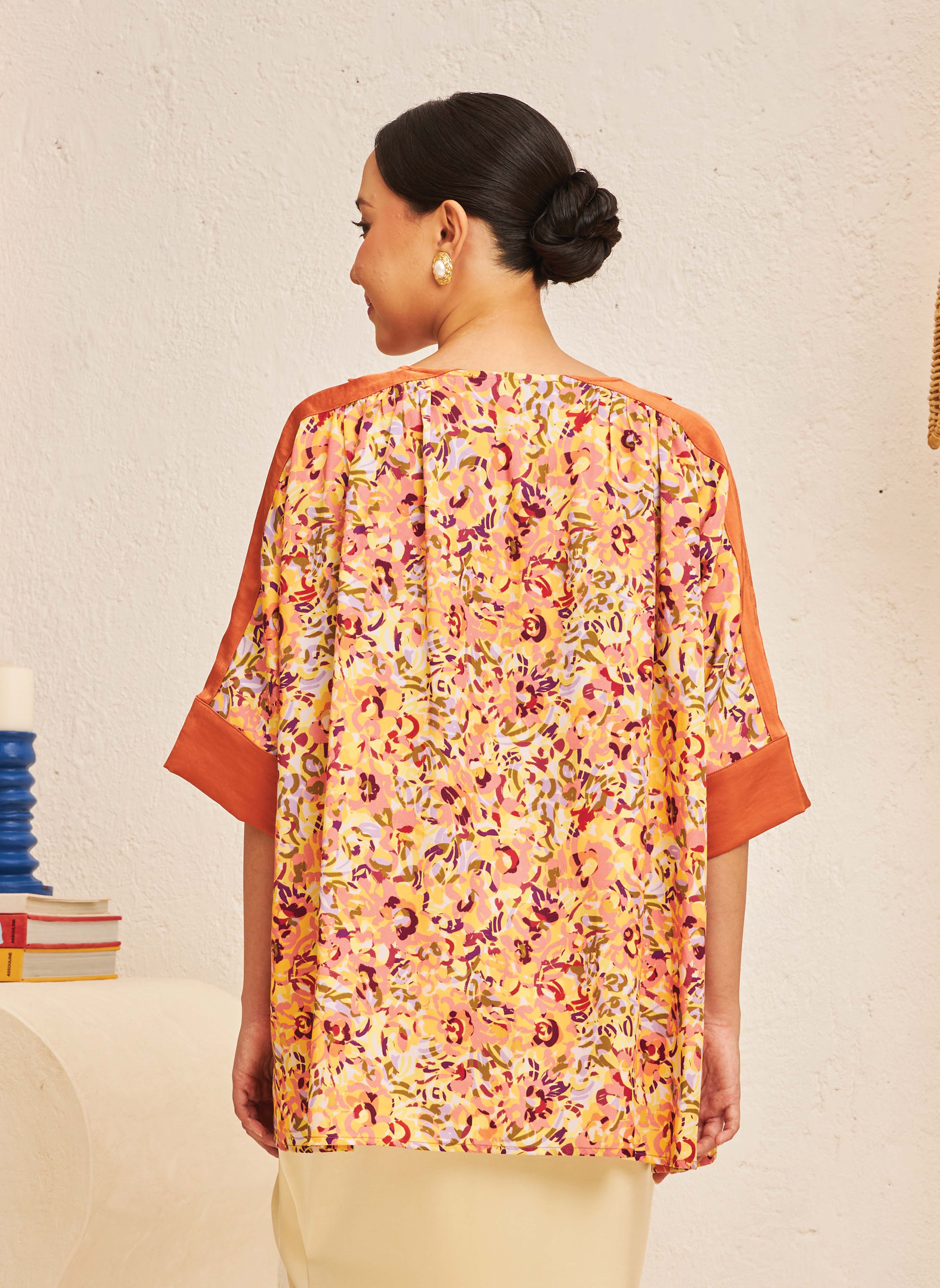FLORES Contrast Blouse in Clementine