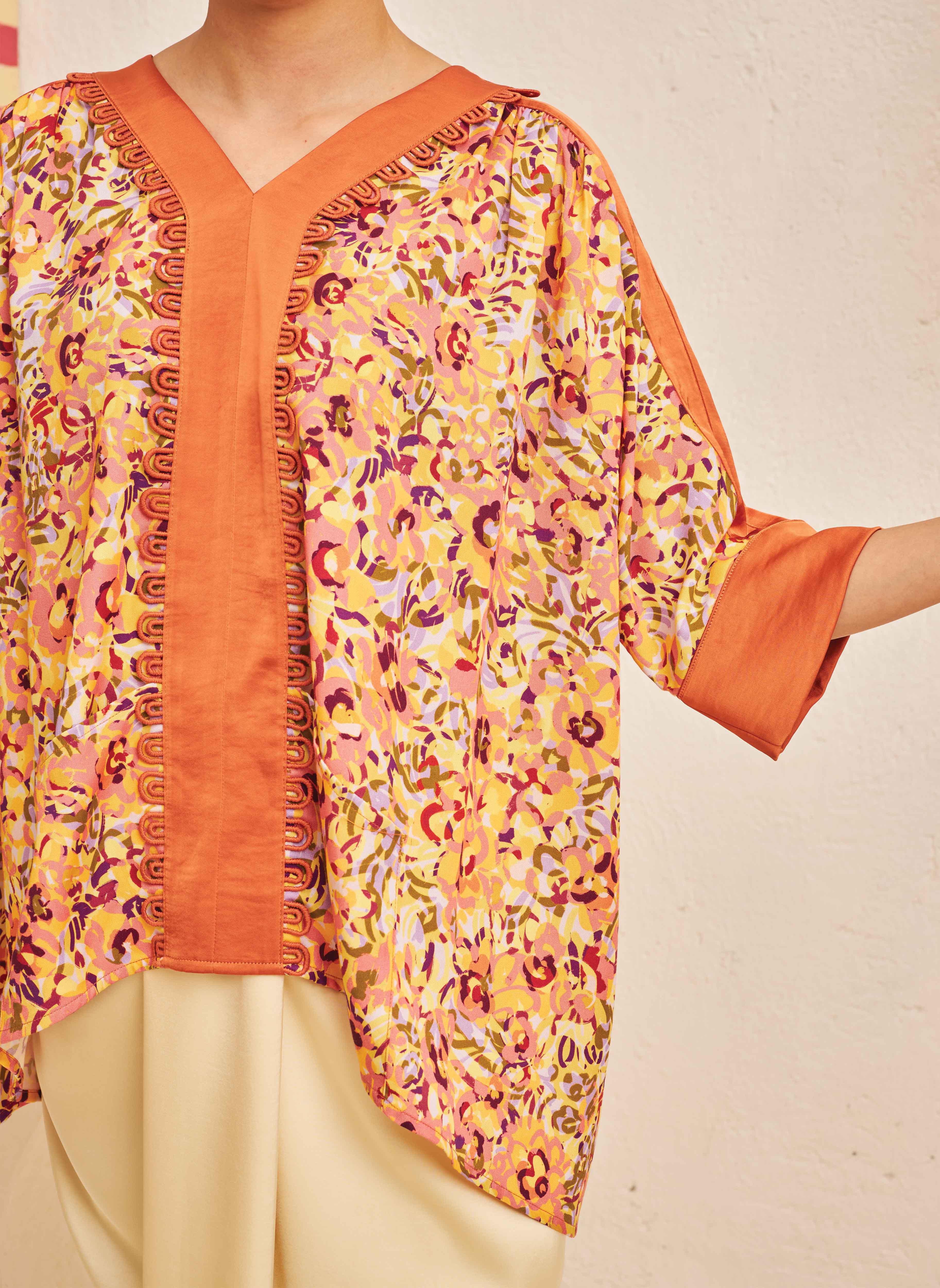 FLORES Contrast Blouse in Clementine