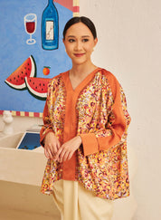 FLORES Long Sleeve Contrast Blouse in Clementine