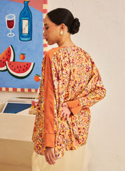 FLORES Long Sleeve Contrast Blouse in Clementine