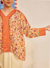 FLORES Long Sleeve Contrast Blouse in Clementine
