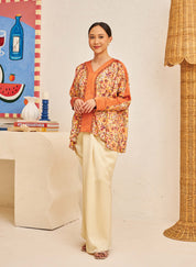 FLORES Long Sleeve Contrast Blouse in Clementine
