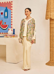 FLORES Long Sleeve Contrast Blouse in Evergreen