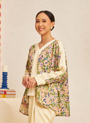 FLORES Long Sleeve Contrast Blouse in Evergreen