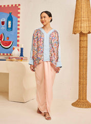 FLORES Long Sleeve Contrast Blouse in Iris