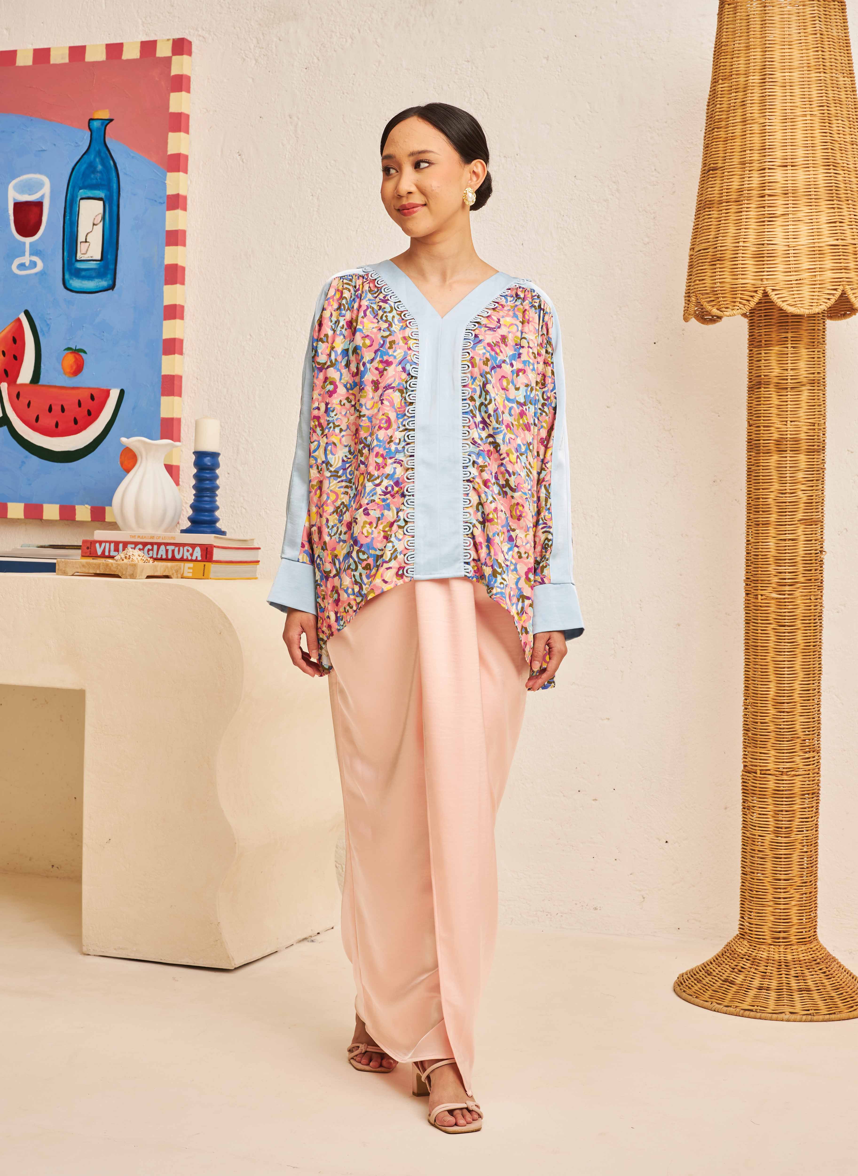 FLORES Long Sleeve Contrast Blouse in Iris