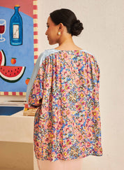 FLORES Long Sleeve Contrast Blouse in Iris