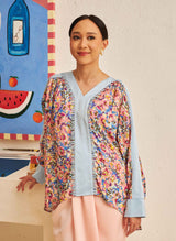 FLORES Long Sleeve Contrast Blouse in Iris
