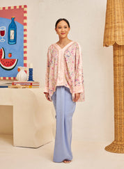 FLORES Long Sleeve Contrast Blouse in Petal