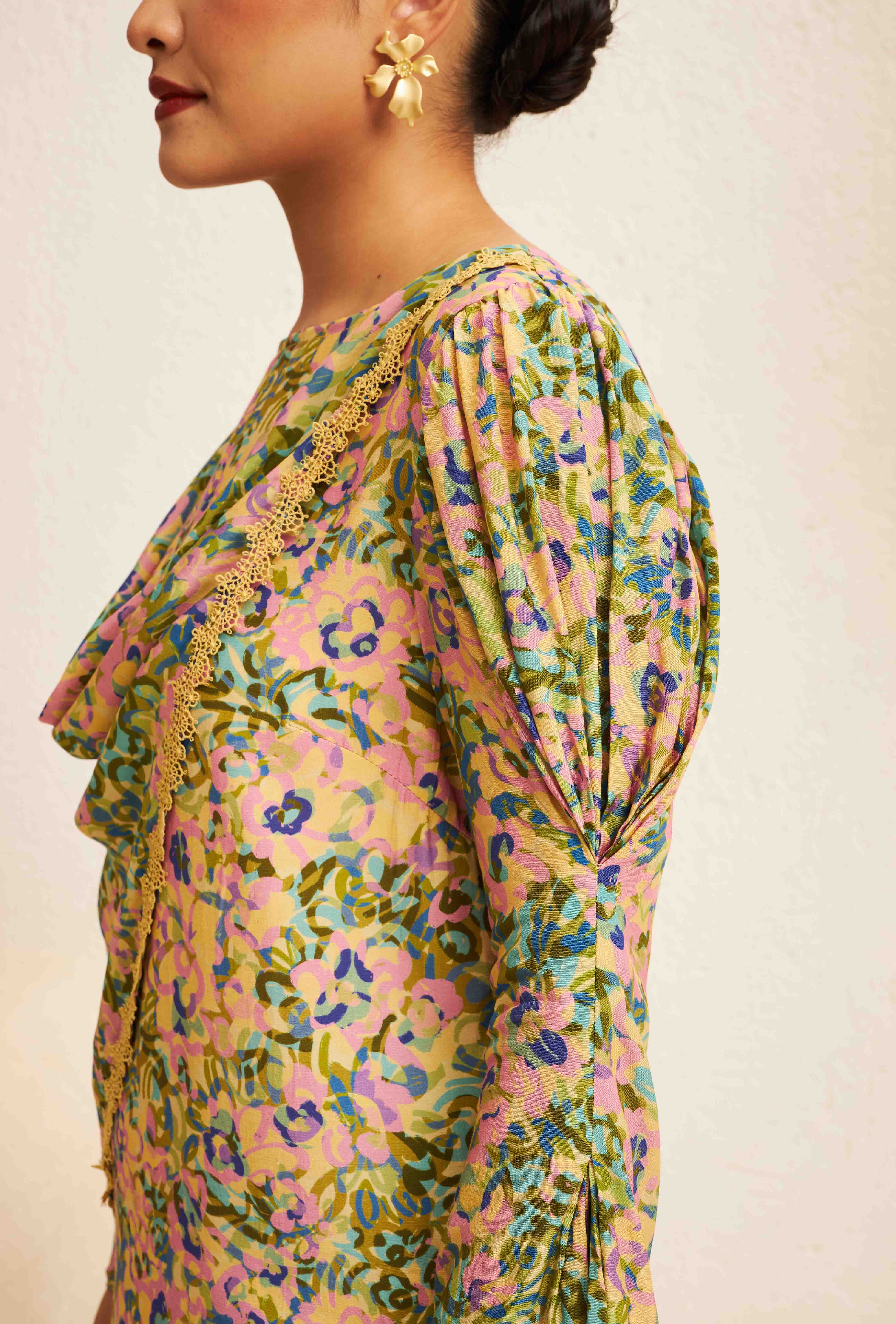 FLORES Cowl Neck Blouse in Evergreen