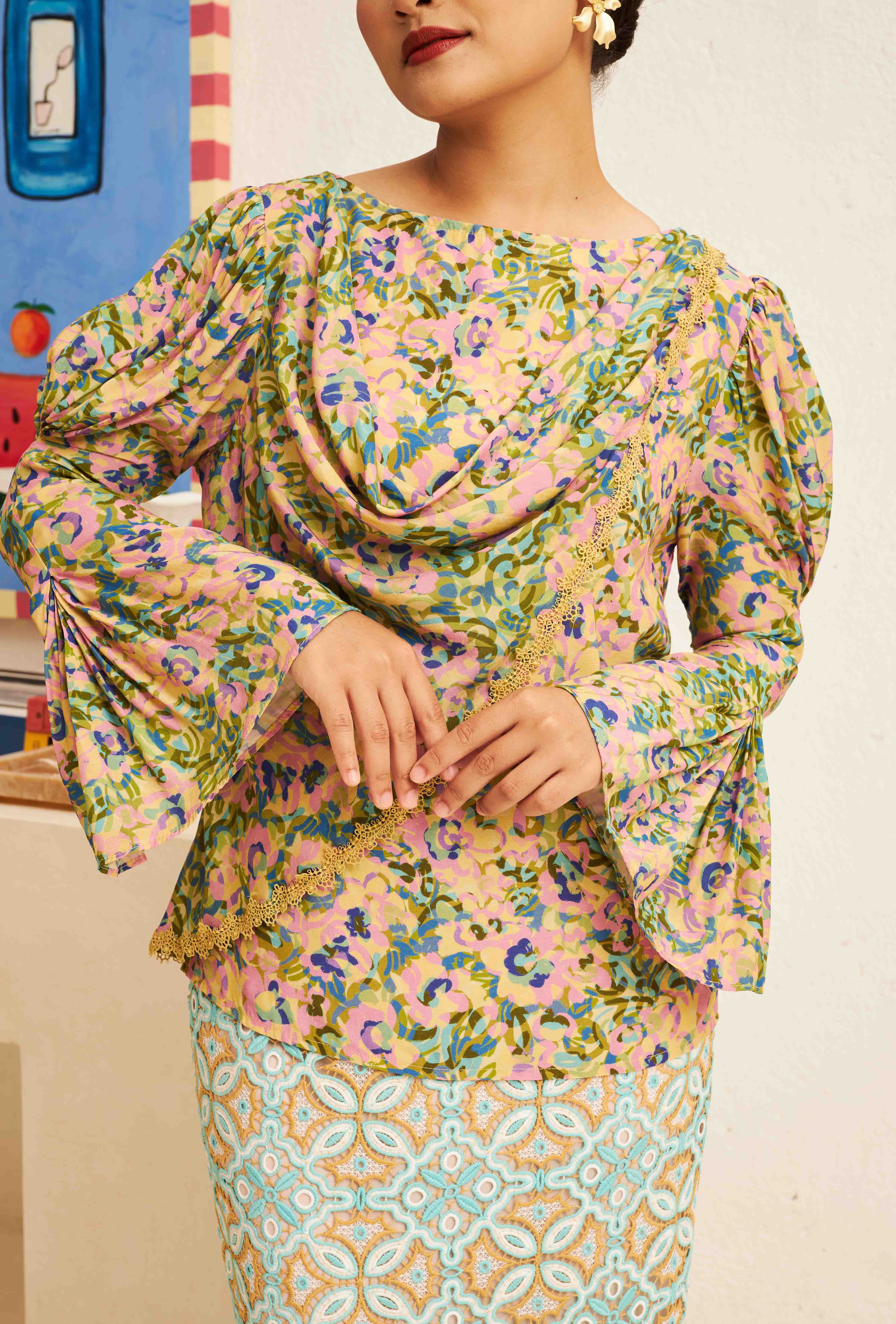 FLORES Cowl Neck Blouse in Evergreen