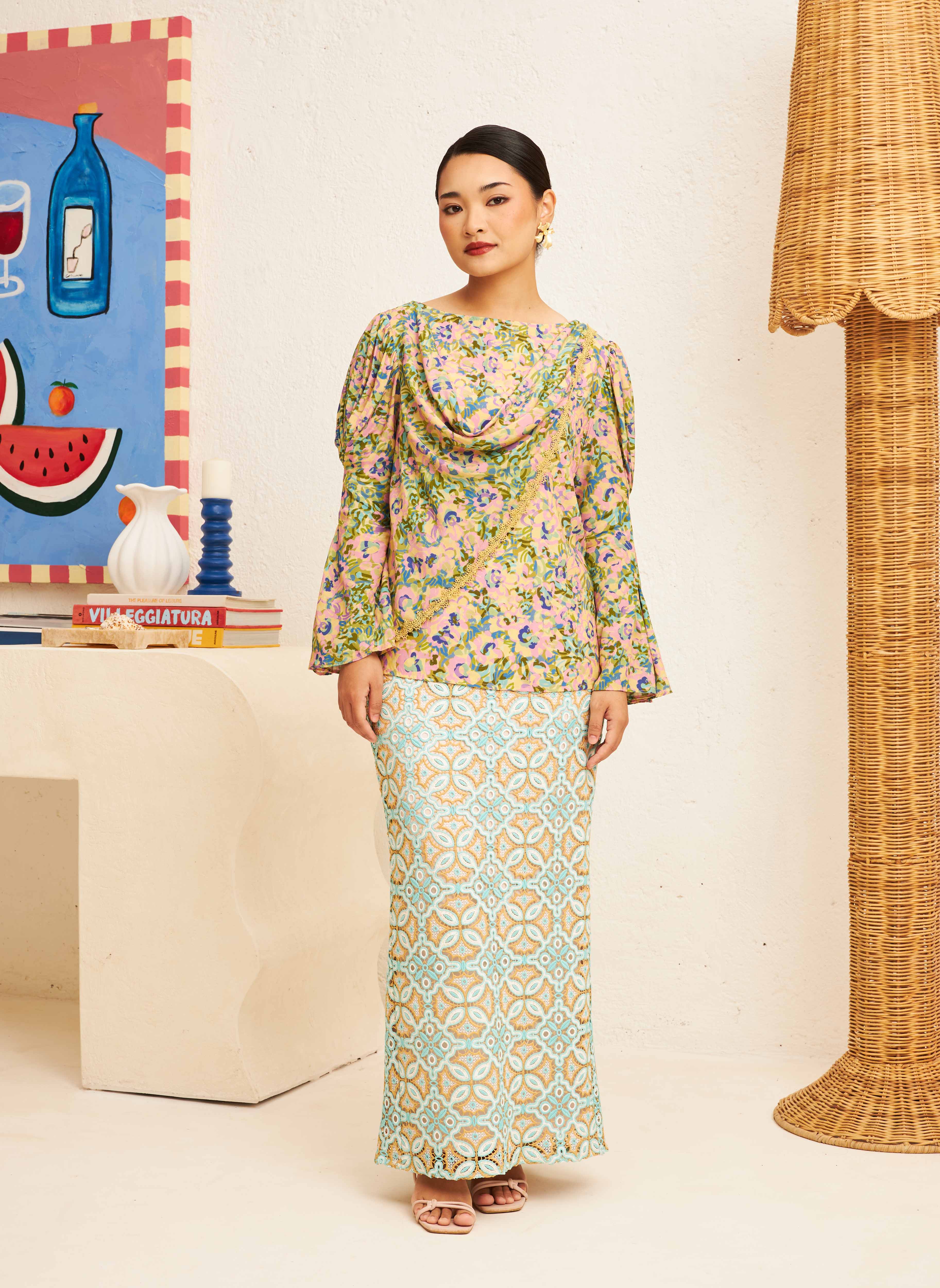 FLORES Cowl Neck Blouse in Evergreen