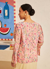 FLORES Cowl Neck Blouse in Petal