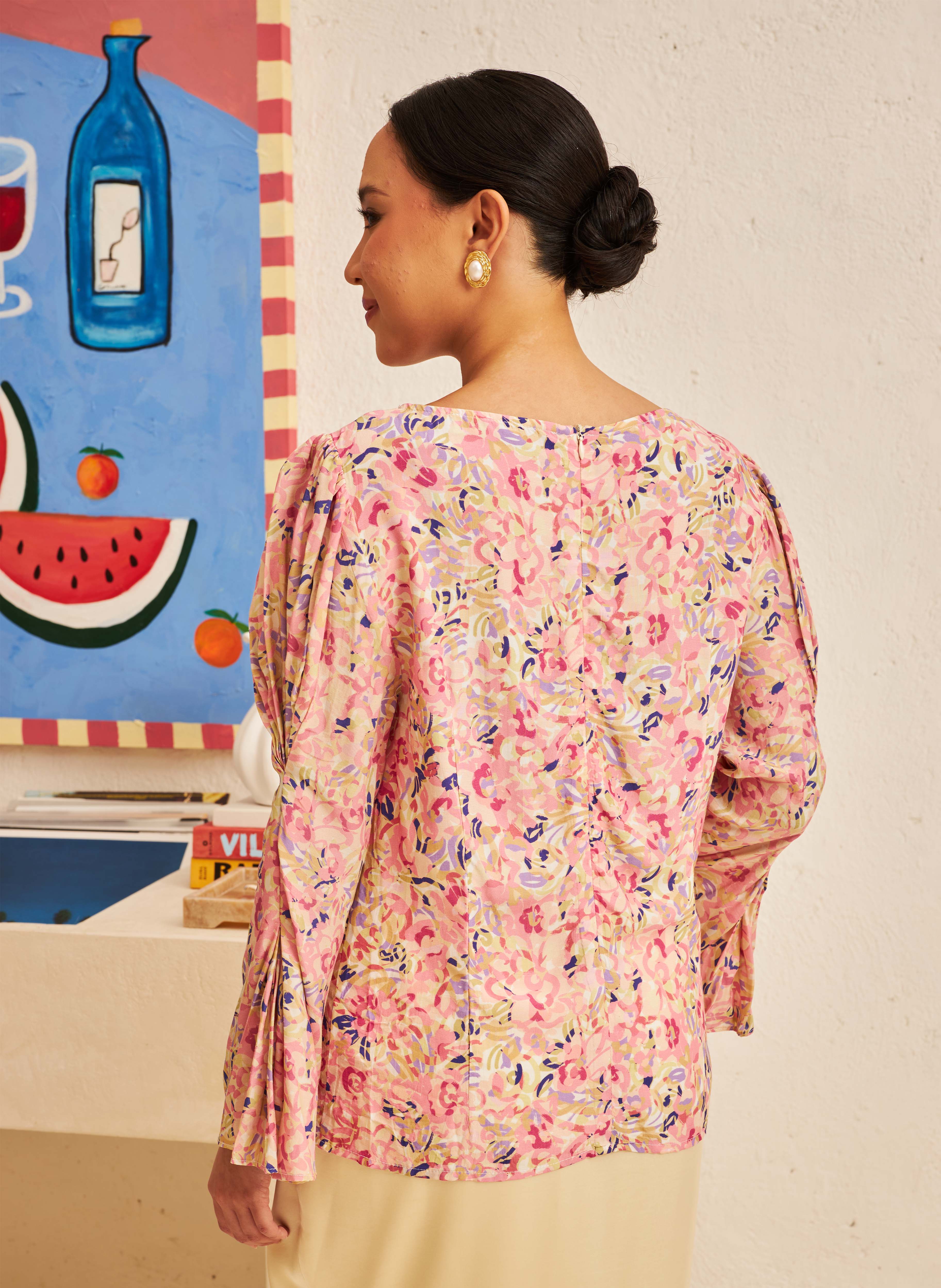 FLORES Cowl Neck Blouse in Petal