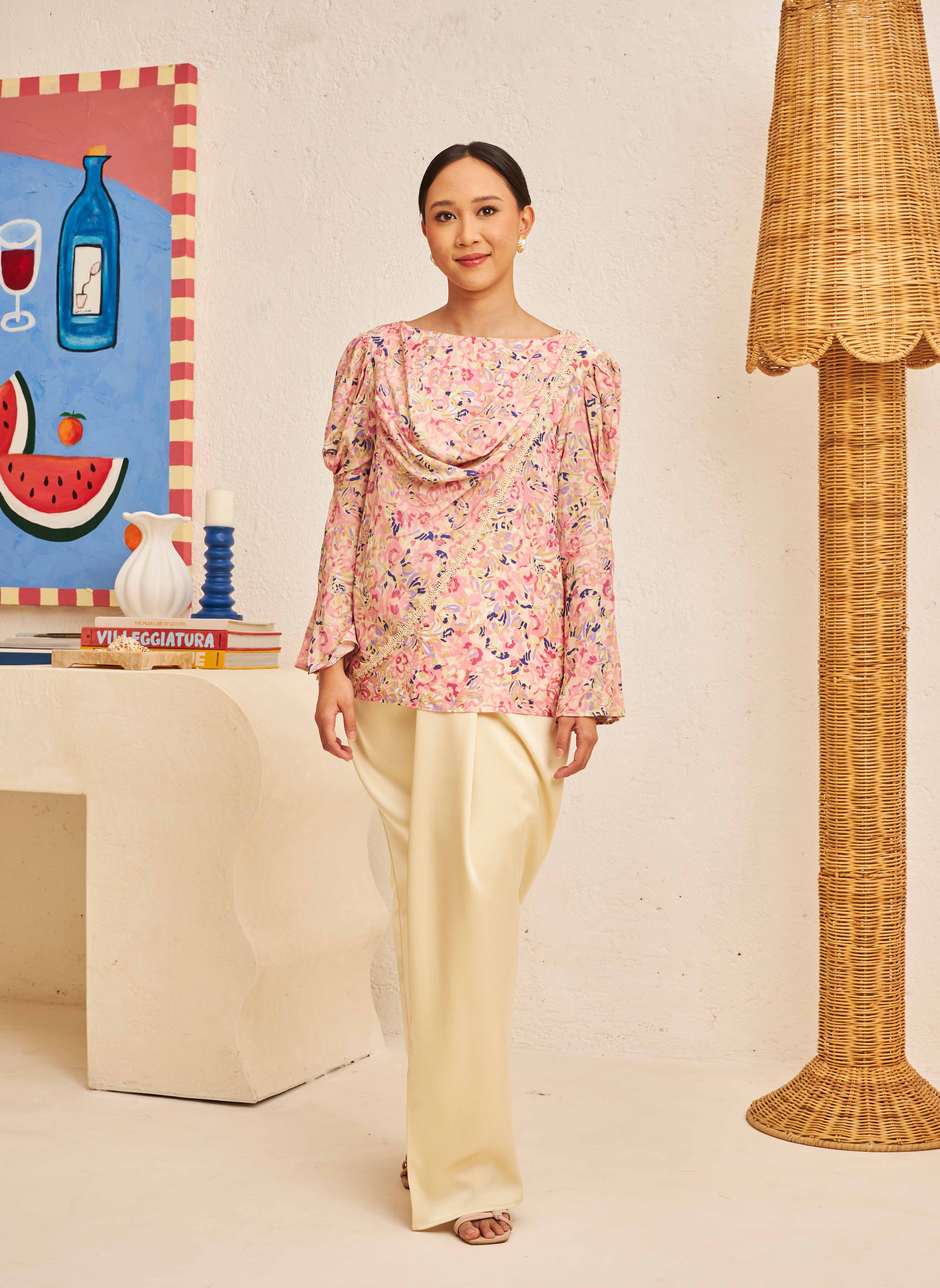 FLORES Cowl Neck Blouse in Petal