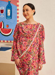 FLORES Cowl Neck Blouse in Cerise