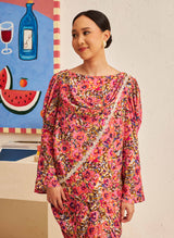 FLORES Cowl Neck Blouse in Cerise