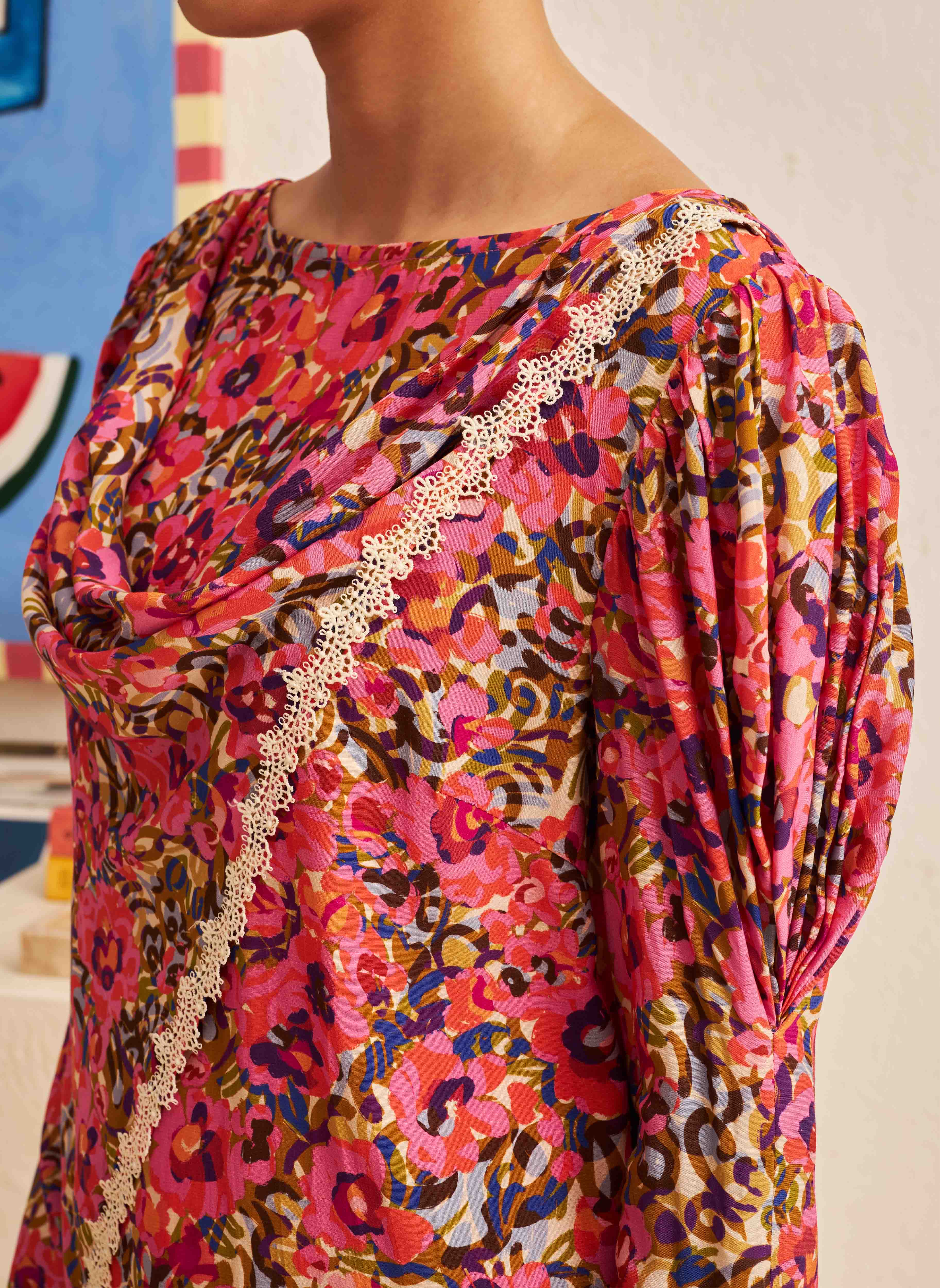 FLORES Cowl Neck Blouse in Cerise