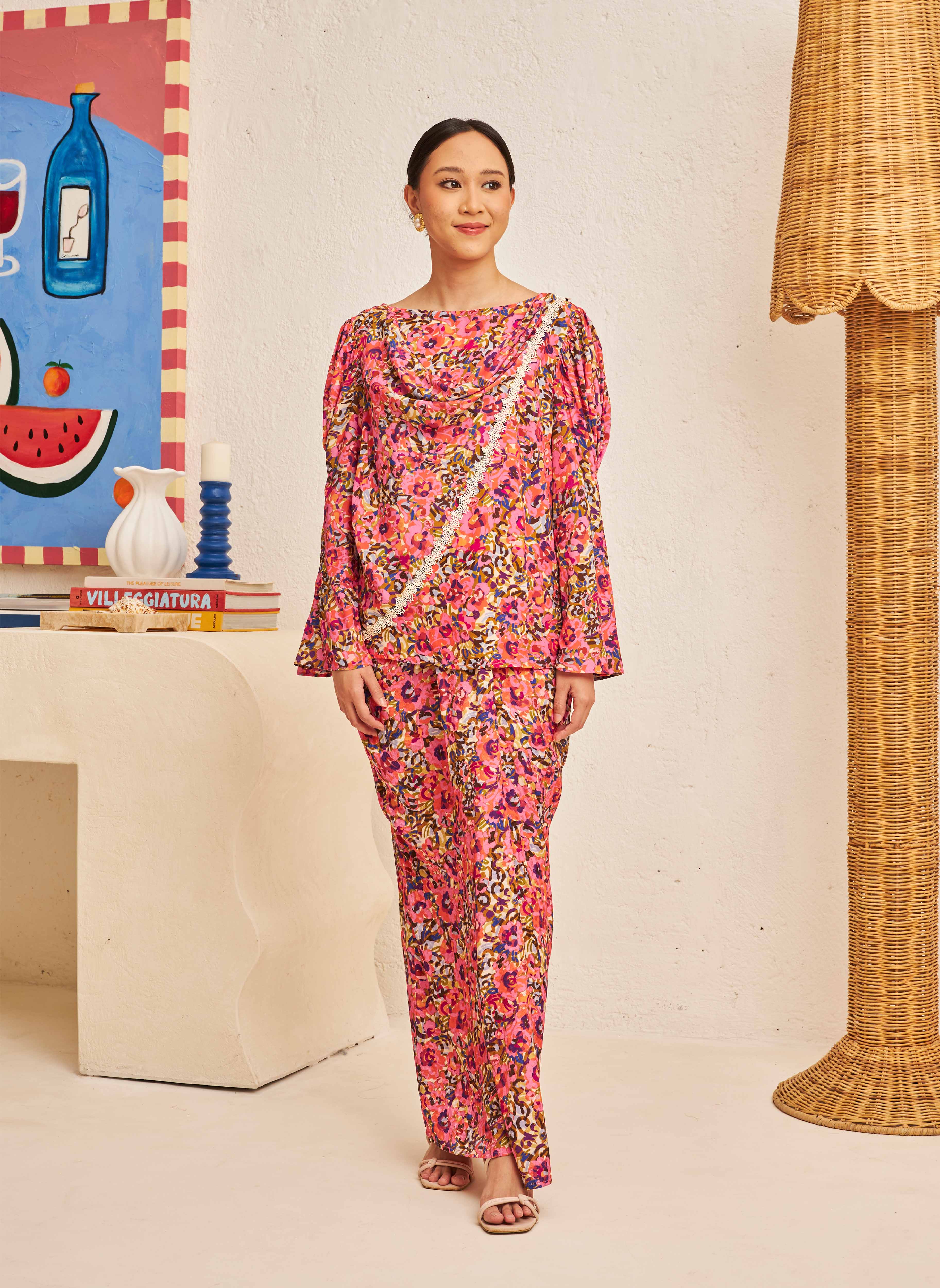 FLORES Cowl Neck Blouse in Cerise