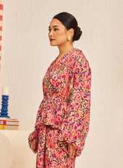 FLORES Draped Blouse in Cerise