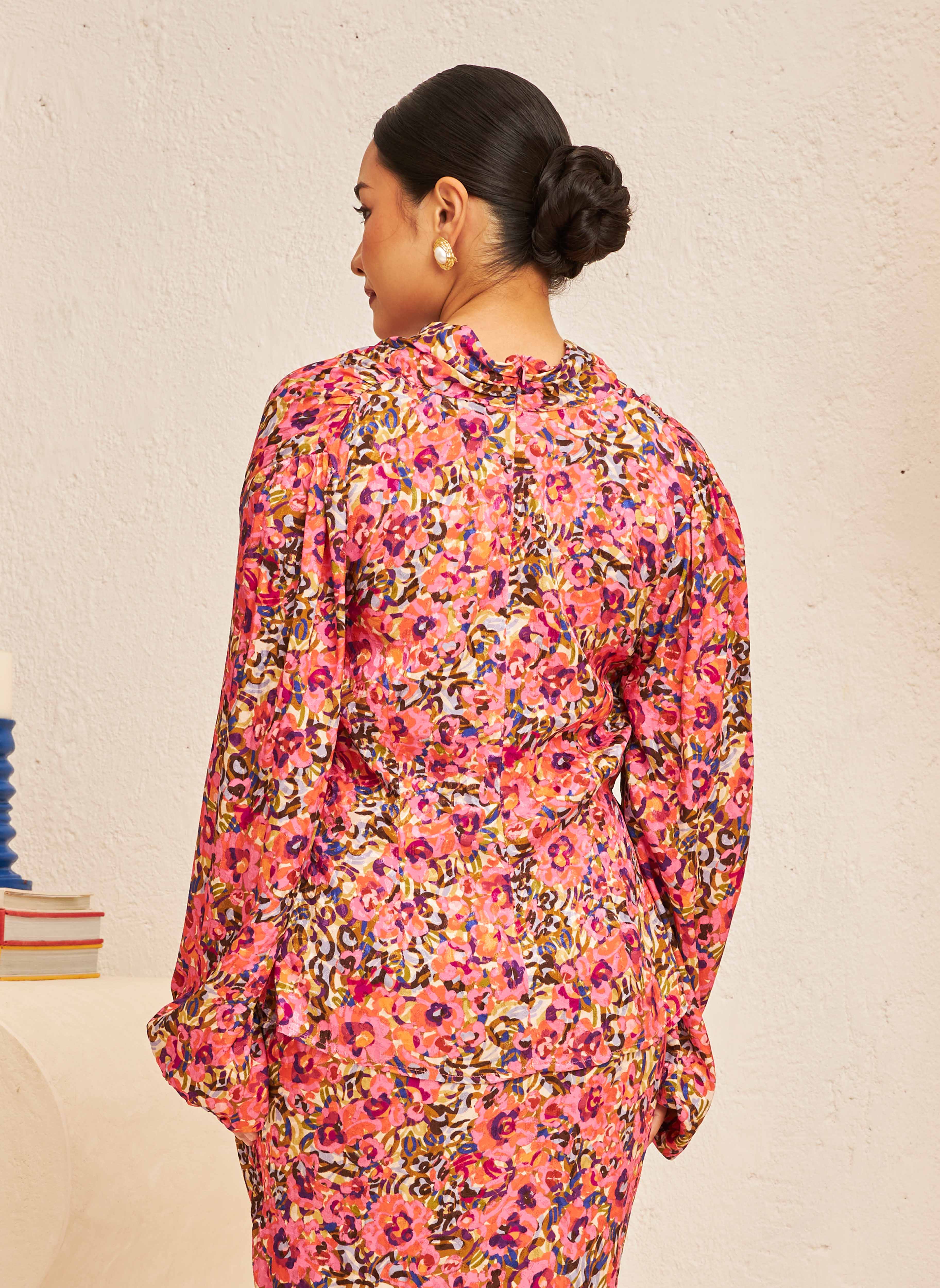 FLORES Draped Blouse in Cerise