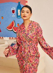 FLORES Draped Blouse in Cerise