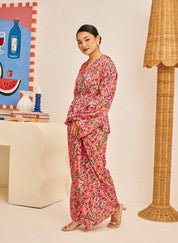 FLORES Draped Set in Cerise