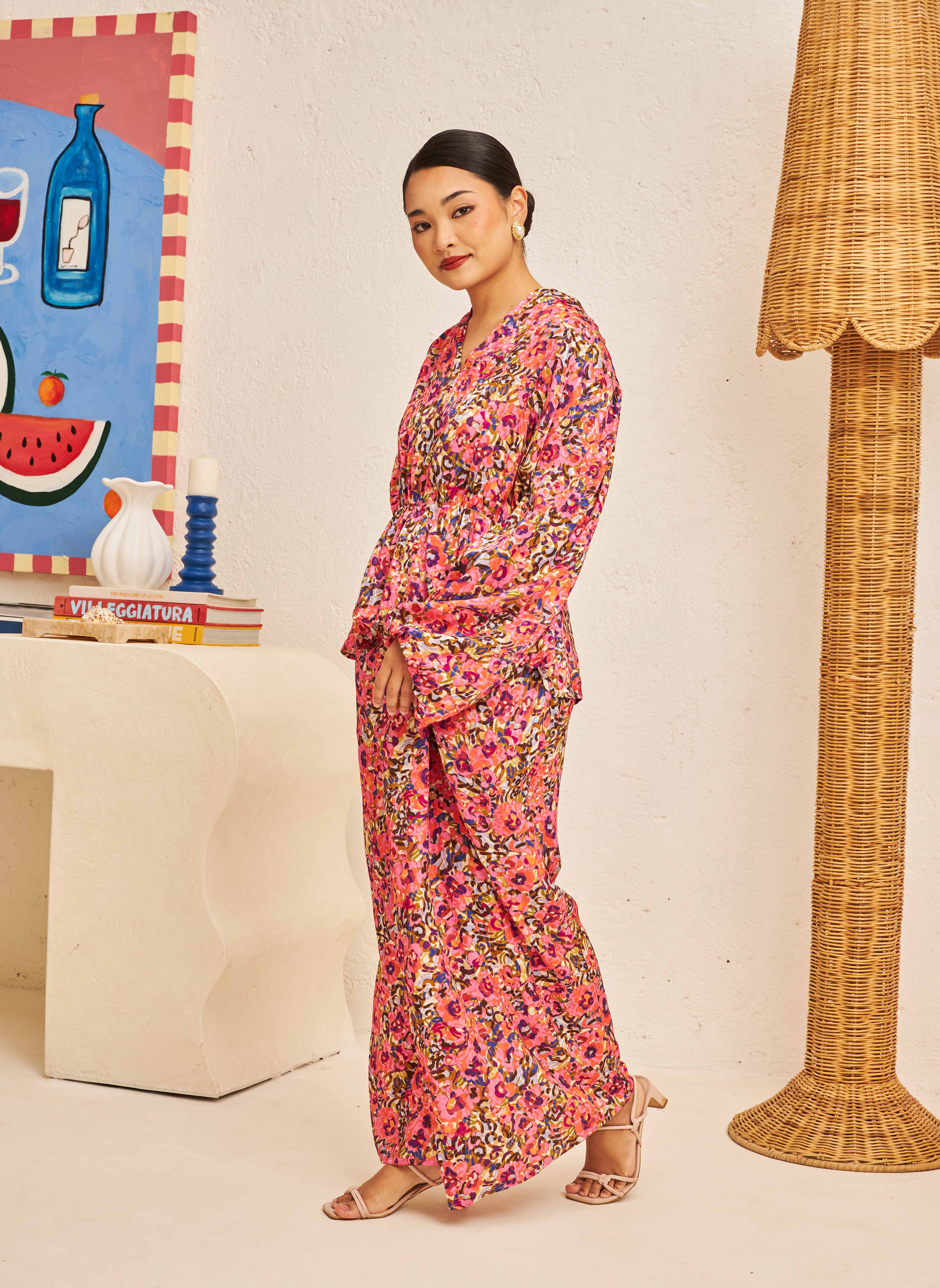 FLORES Draped Set in Cerise