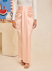 Glossy Draped Skirt in Frost Pink