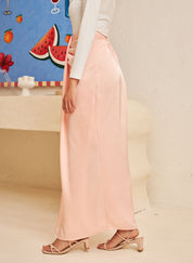 Glossy Draped Skirt in Frost Pink