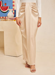 Glossy Draped Skirt in Pale Champagne