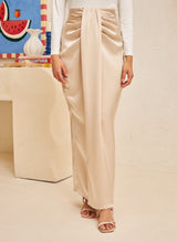 Glossy Draped Skirt in Pale Champagne