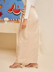 Glossy Draped Skirt in Pale Champagne