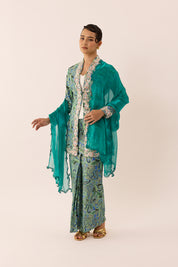 Becoming Embroidered Shawl in Tide