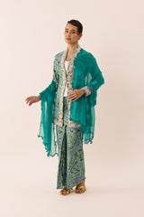 Becoming Embroidered Shawl in Tide