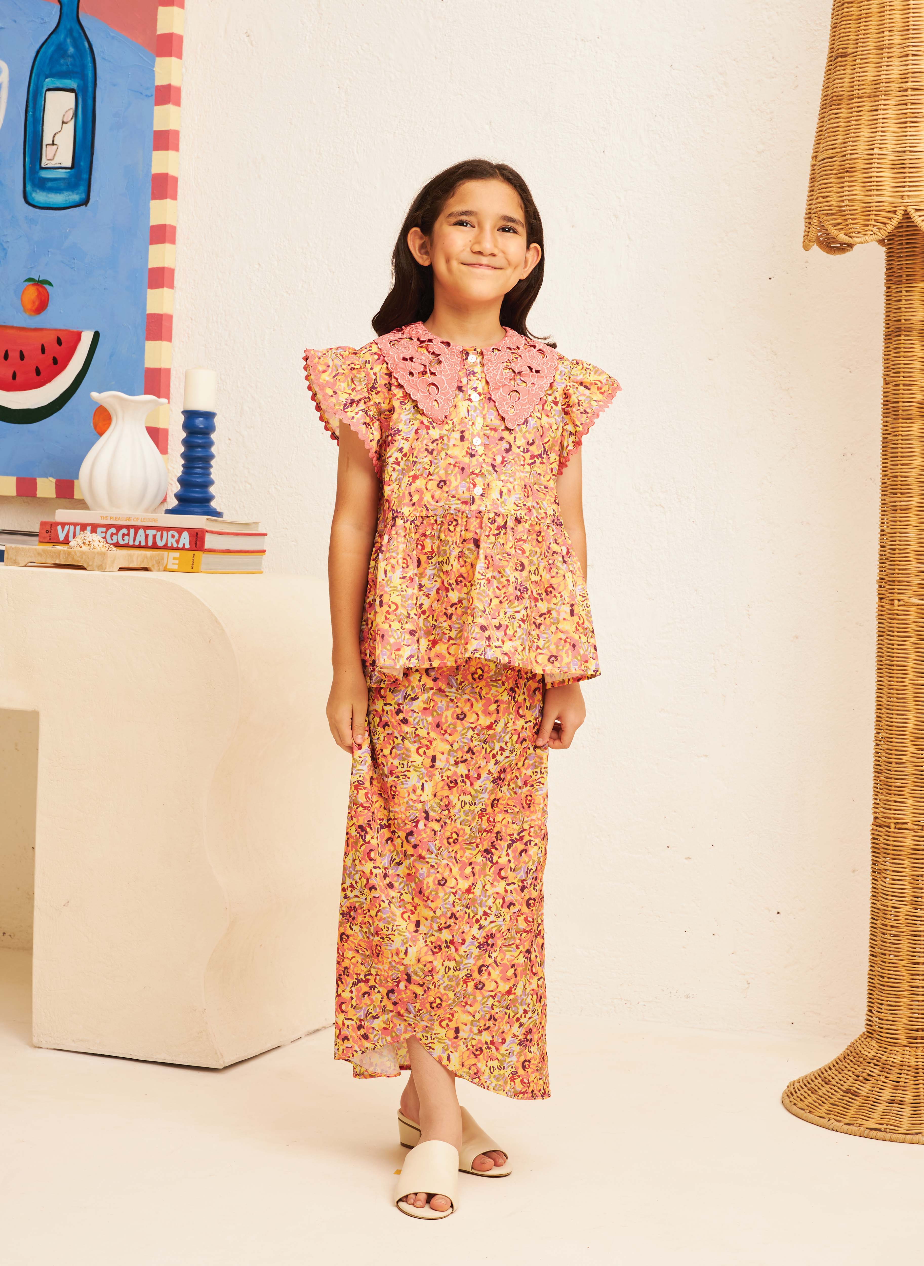 KIDS - FLORES Collar Kurung in Clementine