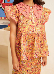 KIDS - FLORES Collar Kurung in Clementine