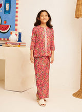 KIDS - FLORES Split Kurung in Cerise
