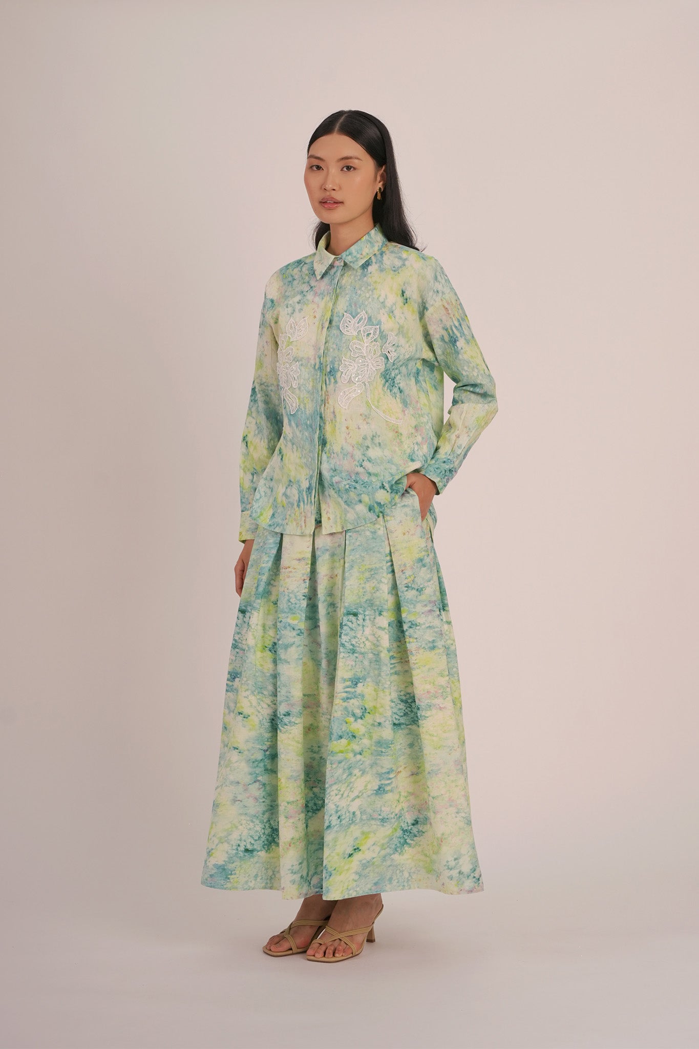 SEASON Linen Flow Skirt in Lake
