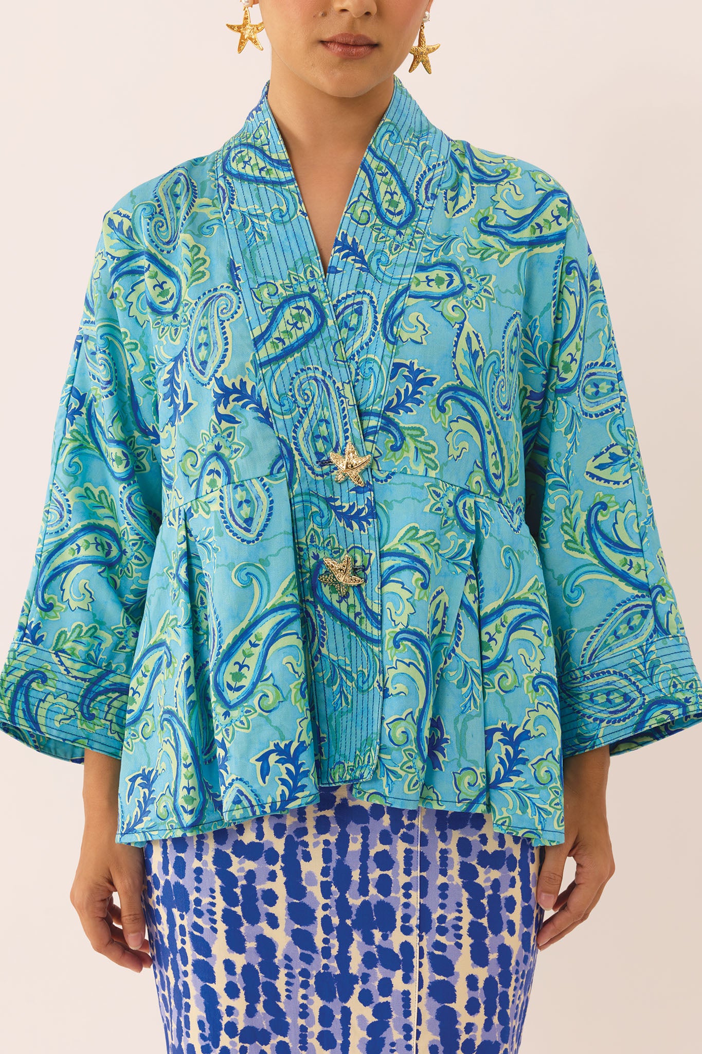 GILDED Structured Kimono Blouse in Lapis