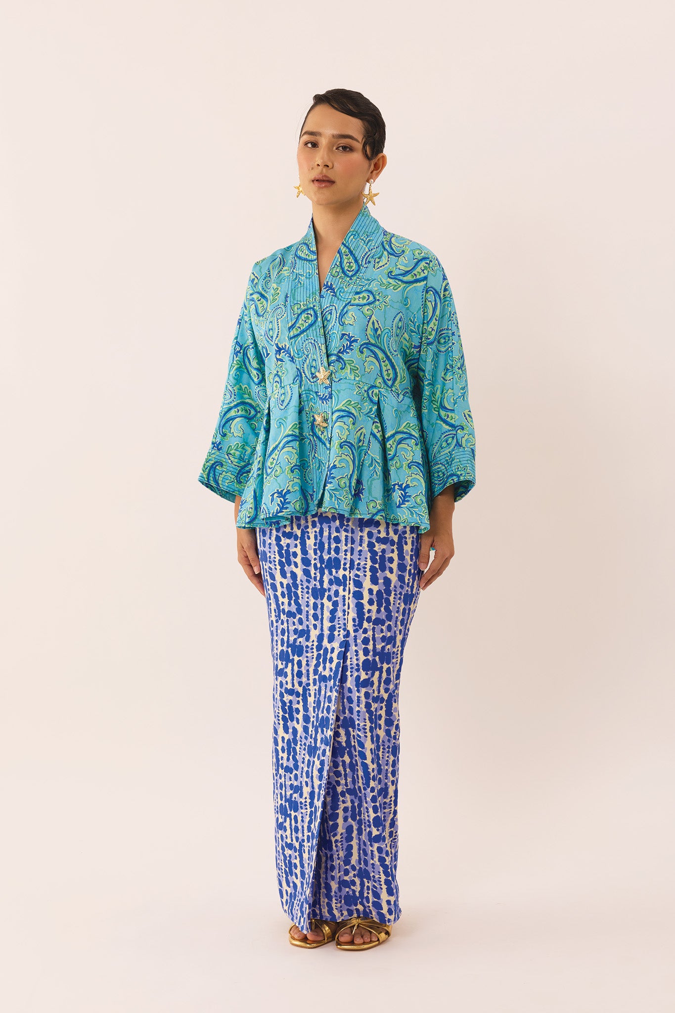 GILDED Structured Kimono Blouse in Lapis