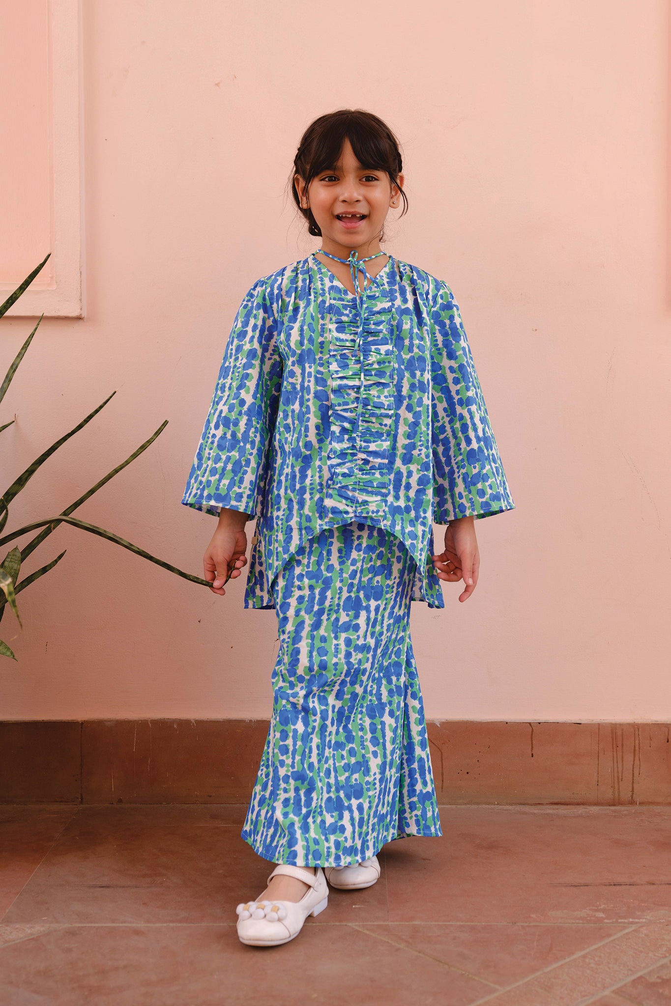 KIDS - MOSAIC Ripple Kurung in Ocean